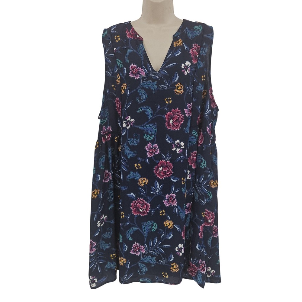Old Navy Dress Women XXL Navy Floral V-Neck Babydoll A-Line Flowy Cottagecore